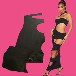 (SIZE 6/XS - LARGE FIT) Black Cut Out Midaxi Dress